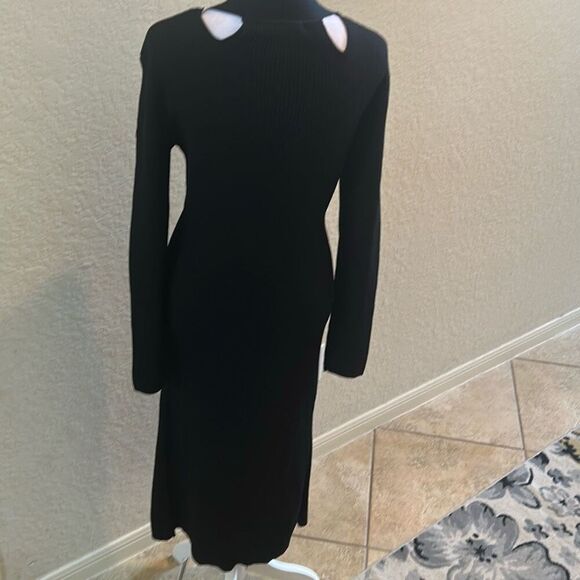 Adrienne Landau Quartz Size M Long Sleeve High Slit Sweater Dress Jet Black NWT - Picture 7 of 15